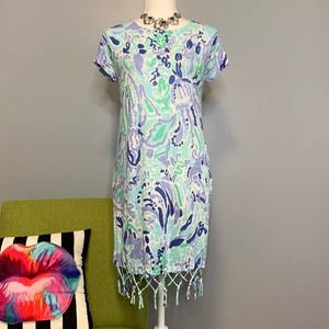 Lilly Pulitzer Beachcomber Blue Linen Fringe Dress